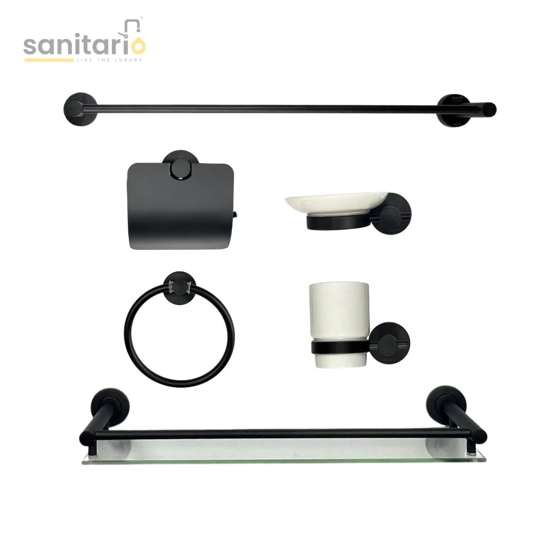 6pc Bathroom Acessories Set|Scratchless Aluminium|Silver-Black