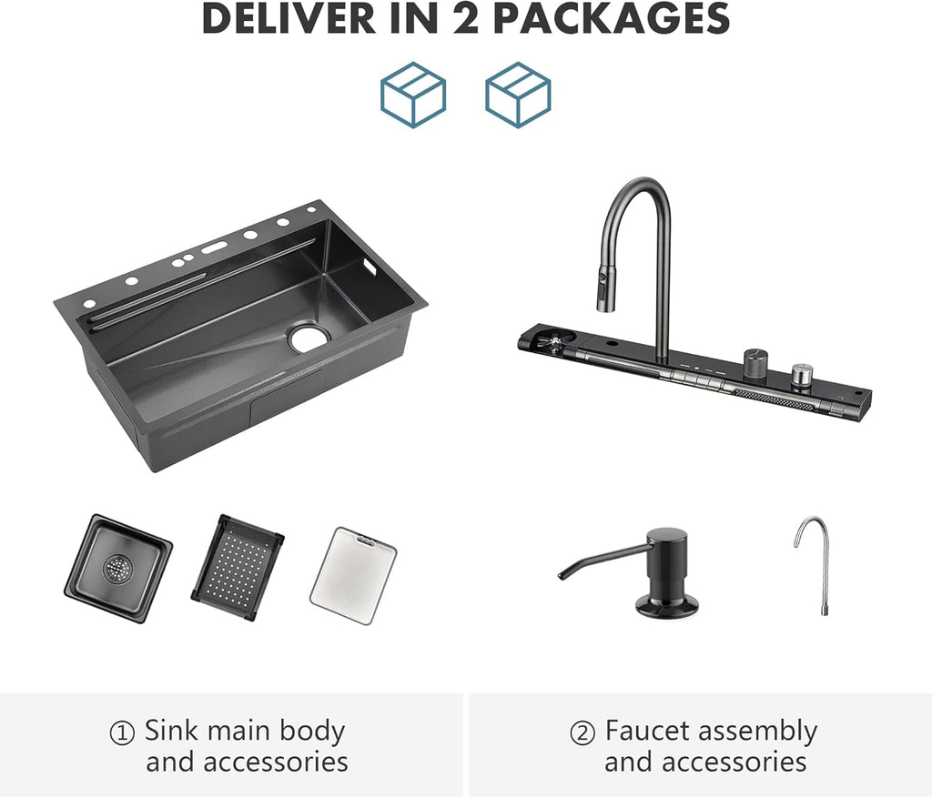 High Quality Digital Stainless Steel Kitchen Sink – Piano Button Digital Waterfall Sink