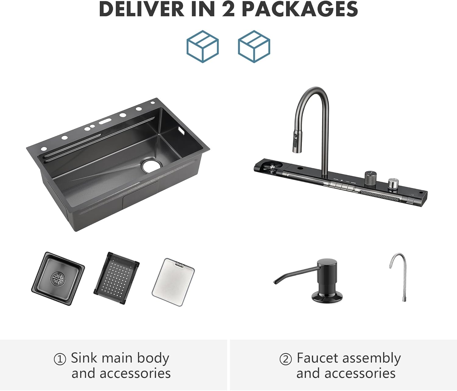 High Quality Digital Stainless Steel Kitchen Sink – Piano Button Digital Waterfall Sink