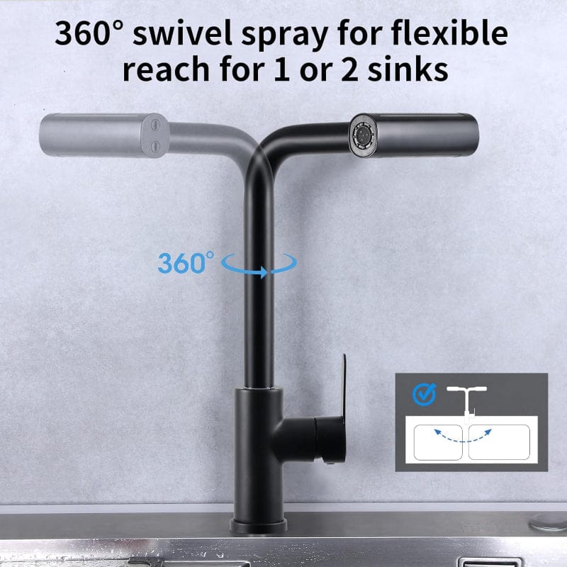 4-Way Folding Kitchen Osmosis Faucet – Black | Dual Mode Mixer Tap